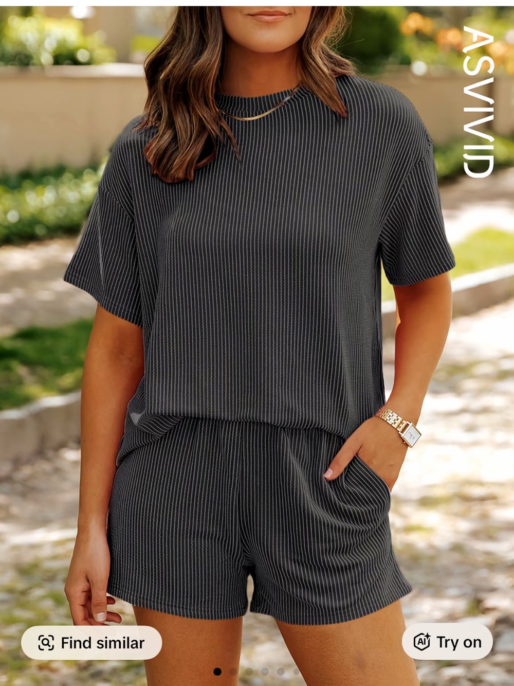 Ribbed Two-Piece Lounge Set in Charcoal Gray